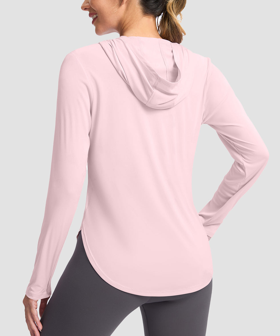 women's uv protection crew neck hoodie in light pink - back view