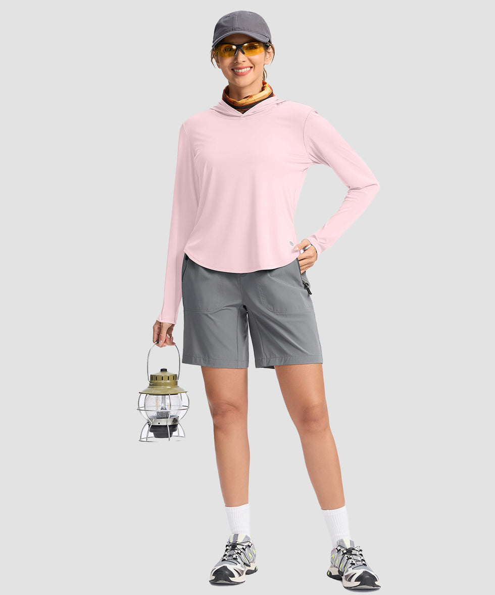 women's uv protection crew neck hoodie in light pink - matching outfits view