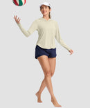 women's uv protection crew neck hoodie in oatmeal - matching outfits view