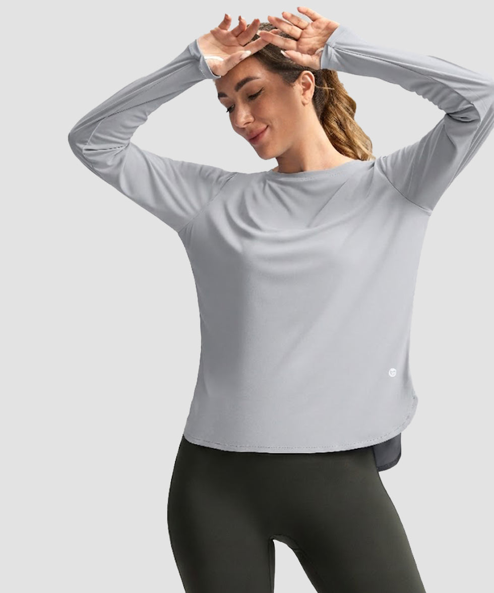 women's uv protection side slit long sleeve in bright gray - front view