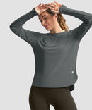 women's uv protection side slit long sleeve in dark gray - front view