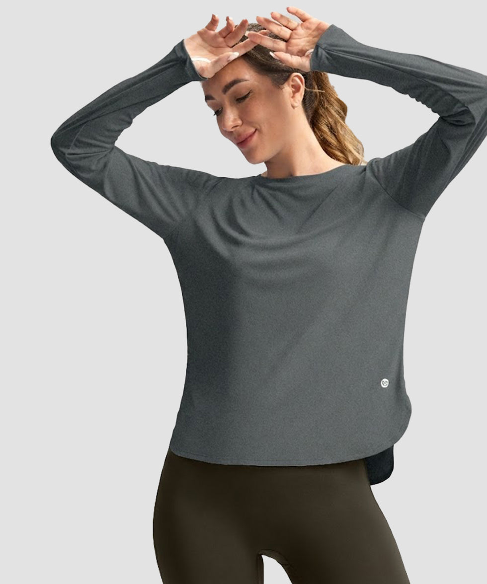 women's uv protection side slit long sleeve in dark gray - front view