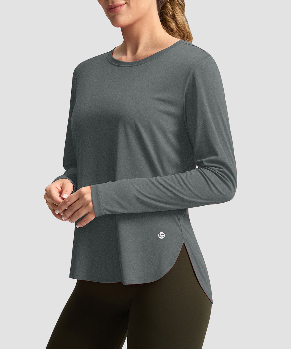 women's uv protection side slit long sleeve in dark gray - side view