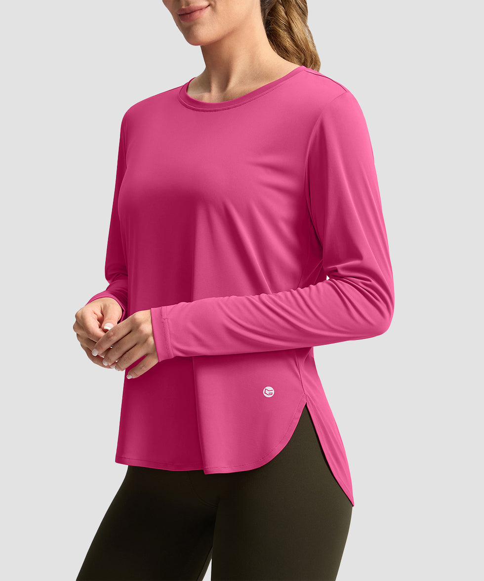 women's uv protection side slit long sleeve in granita pink - front view