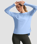 women's uv protection side slit long sleeve in light blue - front view
