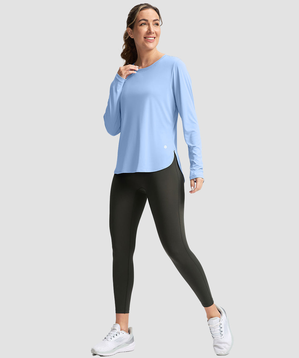 women's uv protection side slit long sleeve in light blue - matching outfits view