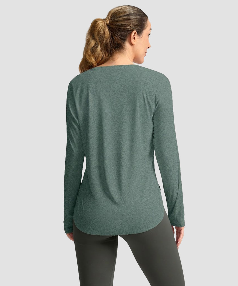 women's uv protection side slit long sleeve in malachite green - back view