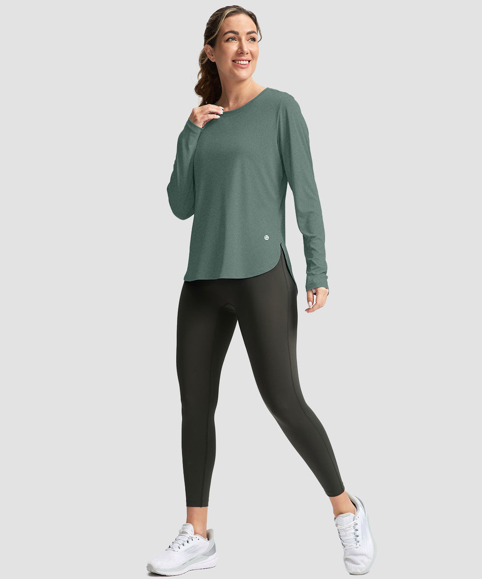 women's uv protection side slit long sleeve in malachite green - matching outfits view