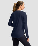 women's uv protection side slit long sleeve in navy - back view