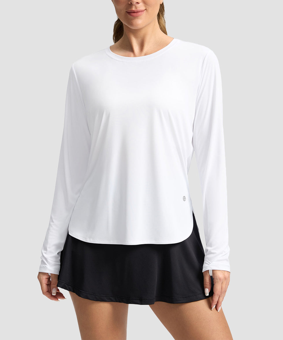 women's uv protection side slit long sleeve in white - front view