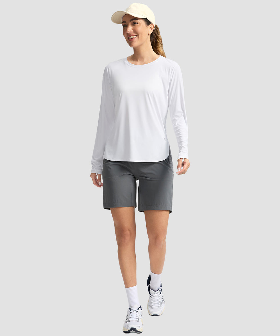 women's uv protection side slit long sleeve in white - matching outfits view-1