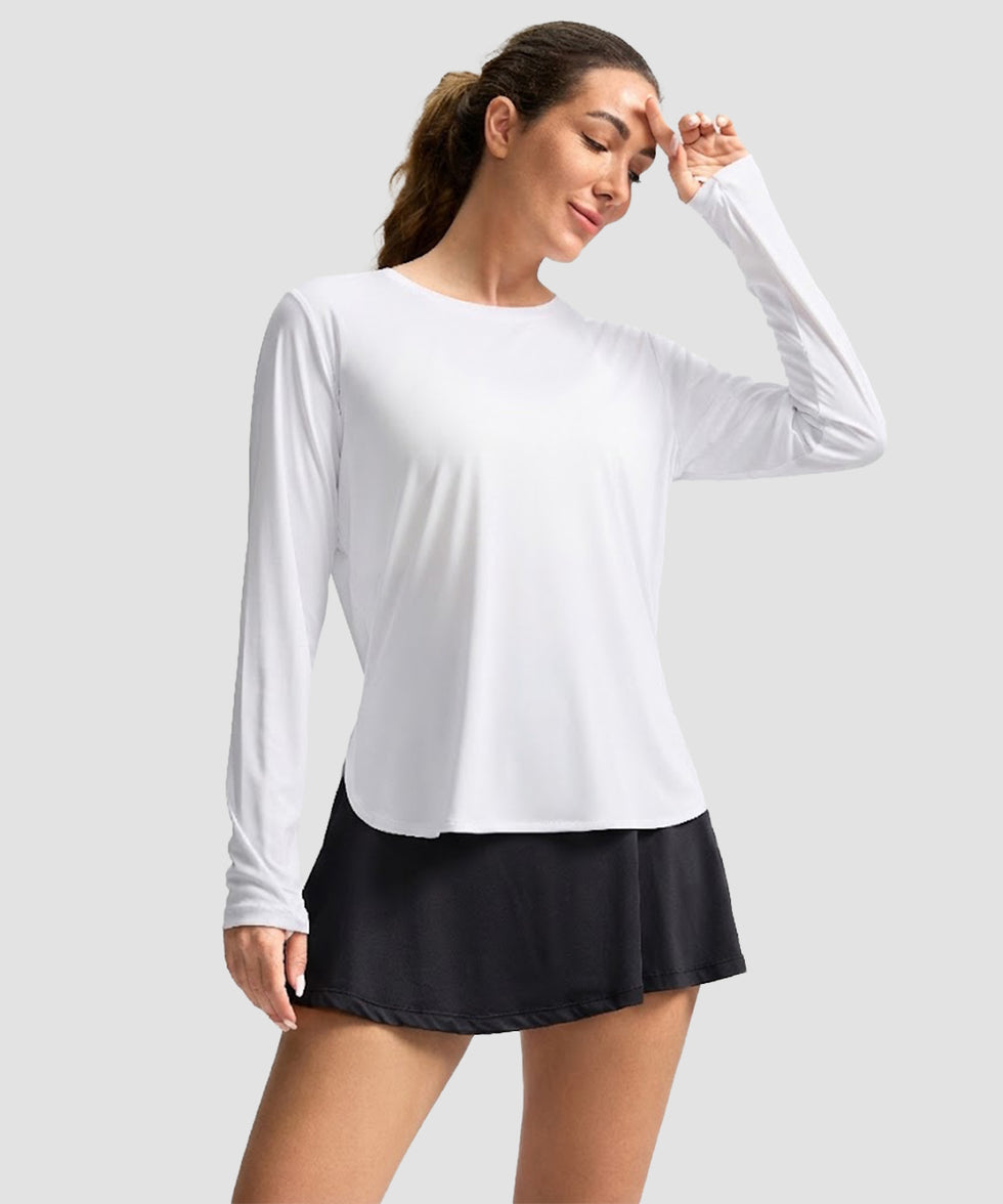 women's uv protection side slit long sleeve in white - side view