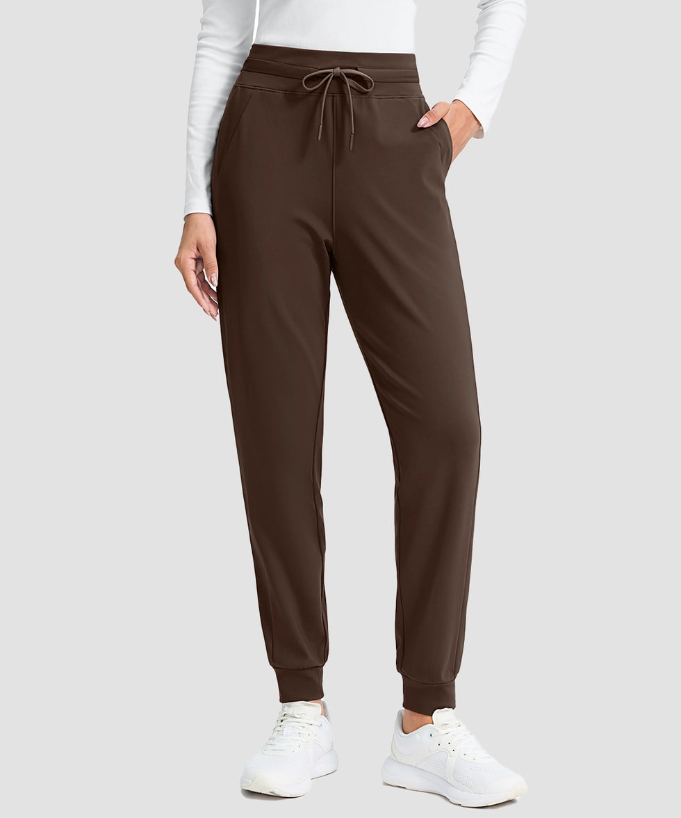 women's water-resistant fleece-lined joggers in brown - front view