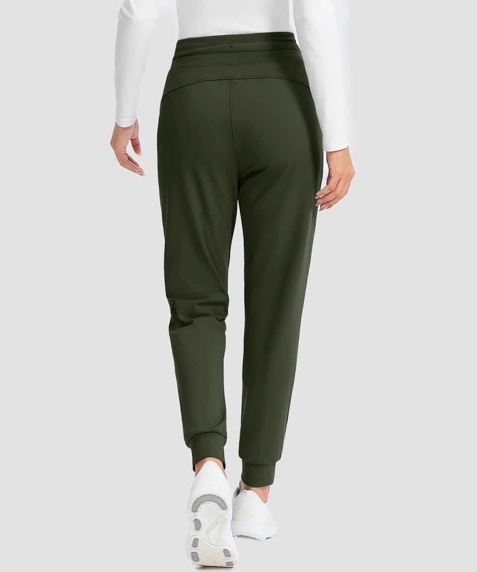 women's water-resistant fleece-lined joggers in olive green - back view