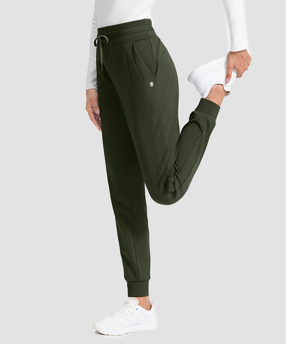 women's water-resistant fleece-lined joggers in olive green - side view