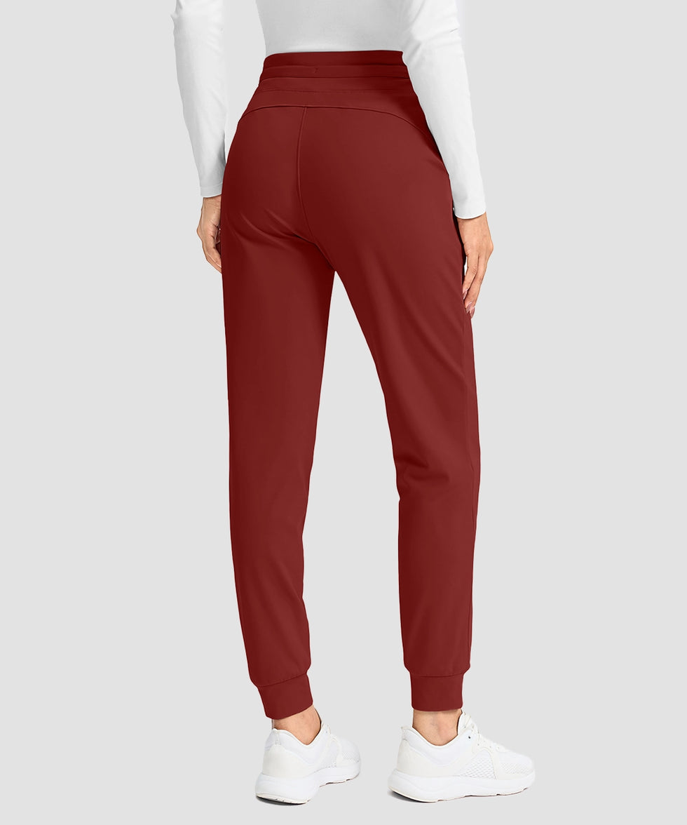 women's water-resistant fleece-lined joggers in savannah red - back view