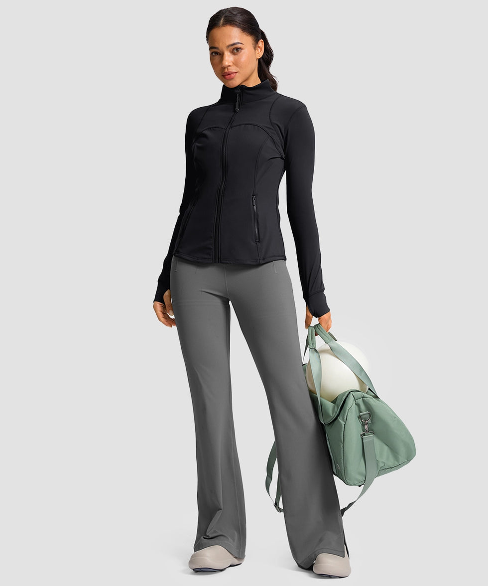 women's zip-up slim fit hip length jacket in black - matching outfits view