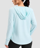 women's zip-up with 4 pockets hooded jacket in mint blue - hood detail