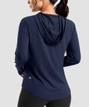 women's zip-up with 4 pockets hooded jacket in navy - hood detail
