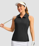 zip up racerback polo tank in black - front view