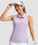 zip up racerback polo tank in purple pink - front view