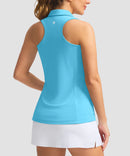 zip up racerback polo tank in sky blue - back view