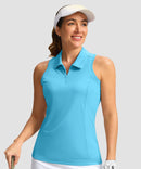 zip up racerback polo tank in sky blue - front view