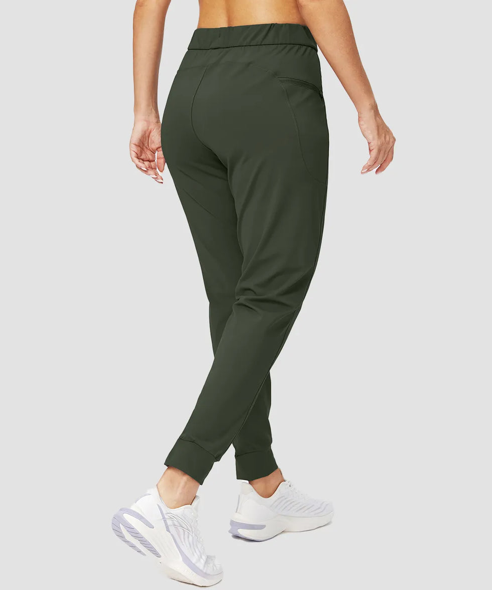zipper pocket tapered joggers in olive green - back view