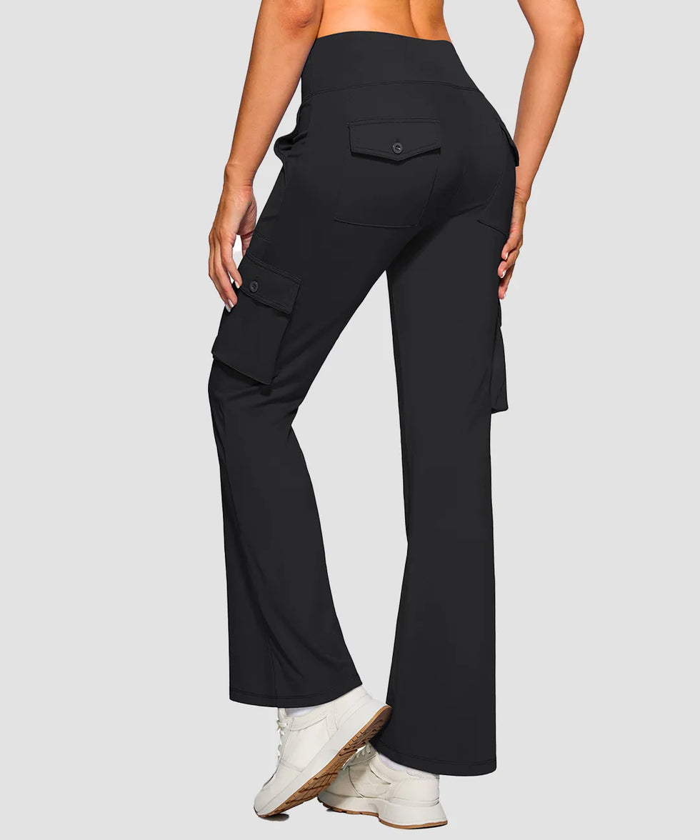 High Waist 6 Pockets Cargo Flare Leggings