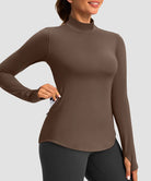 Mock Neck Zip Pockets Fleece Long Sleeve