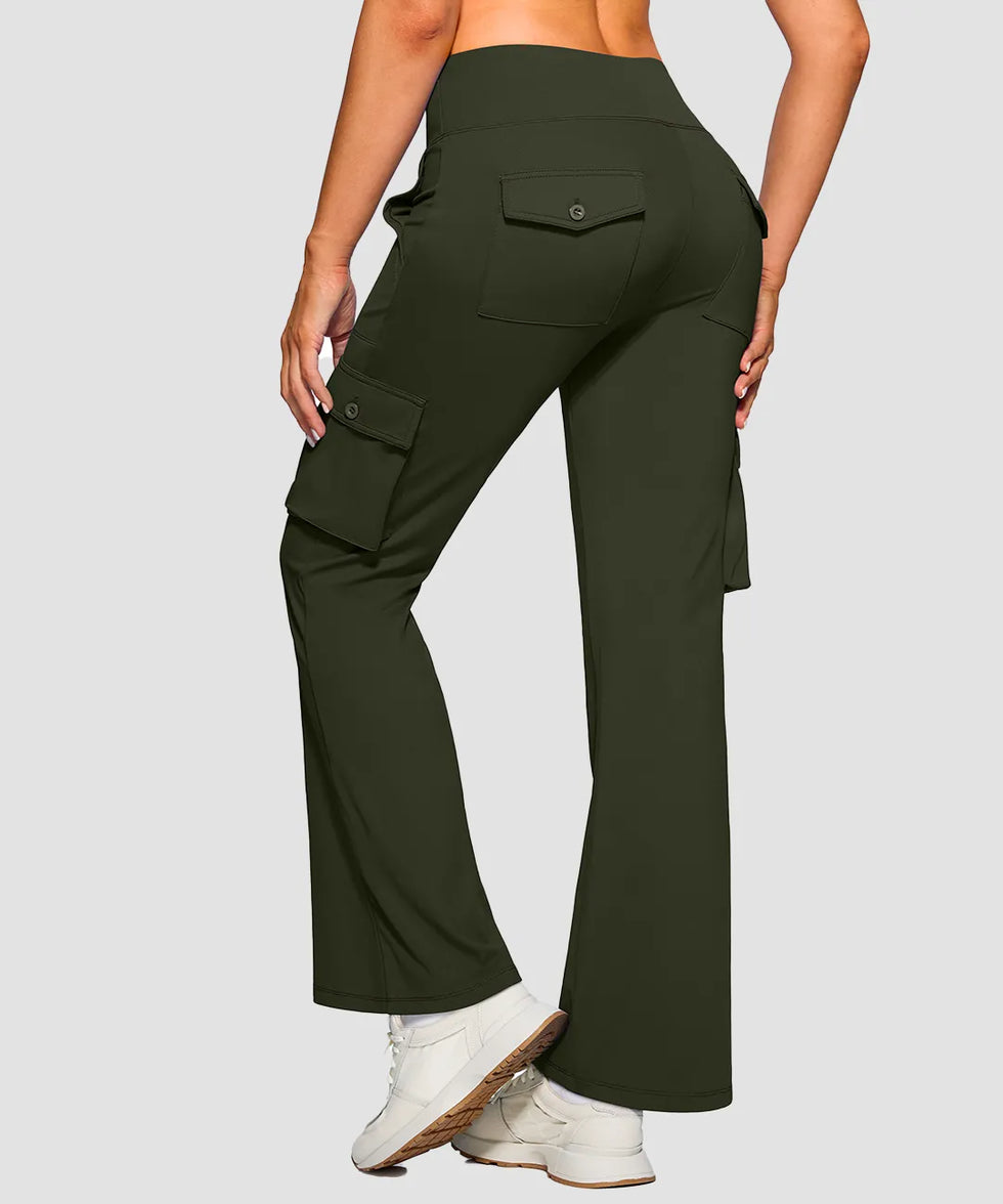 High Waist 6 Pockets Cargo Flare Leggings