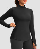Mock Neck Zip Pockets Fleece Long Sleeve