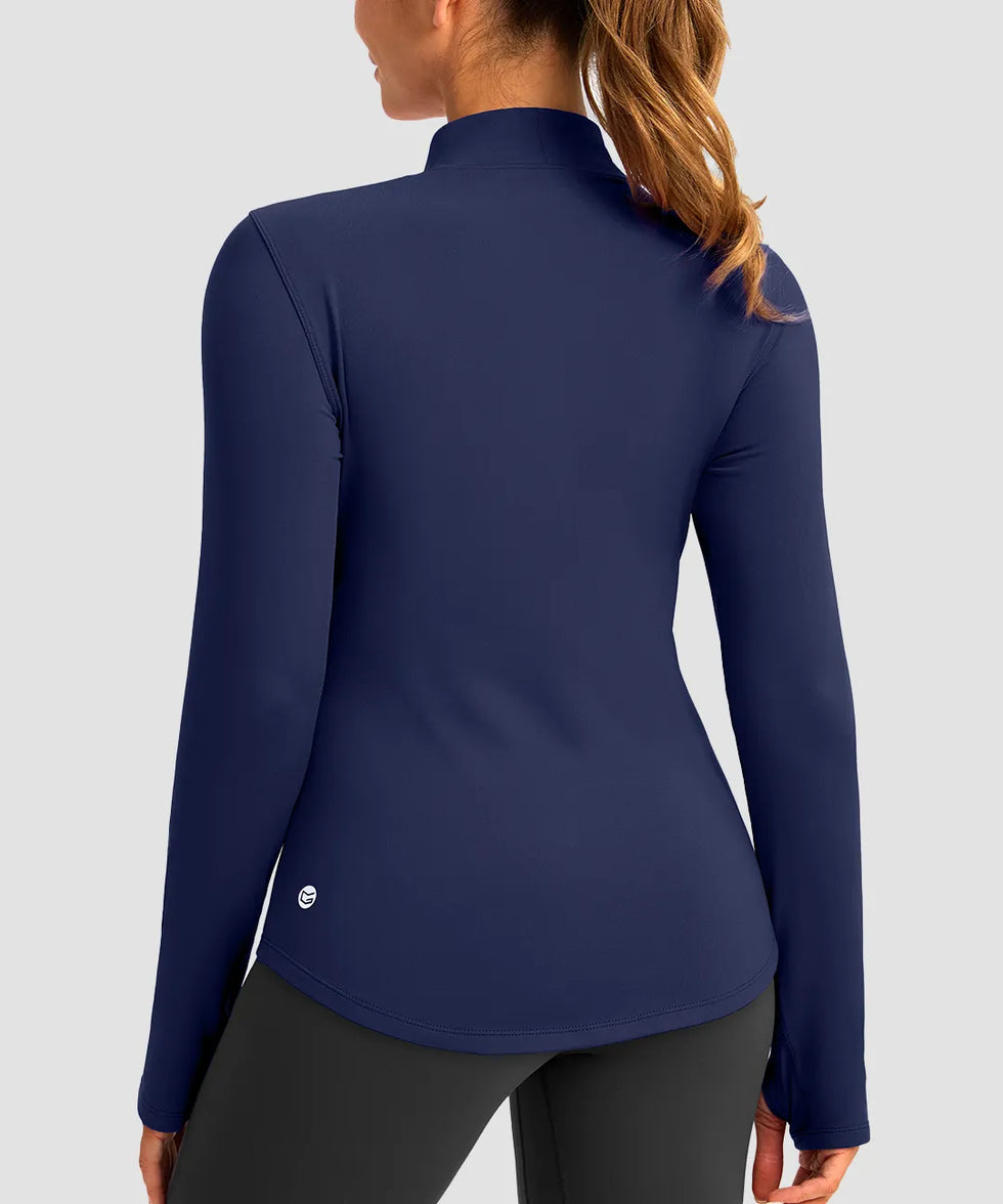 Mock Neck Zip Pockets Fleece Long Sleeve