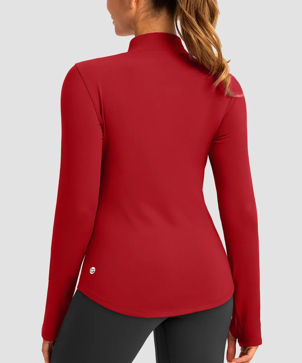 Mock Neck Zip Pockets Fleece Long Sleeve