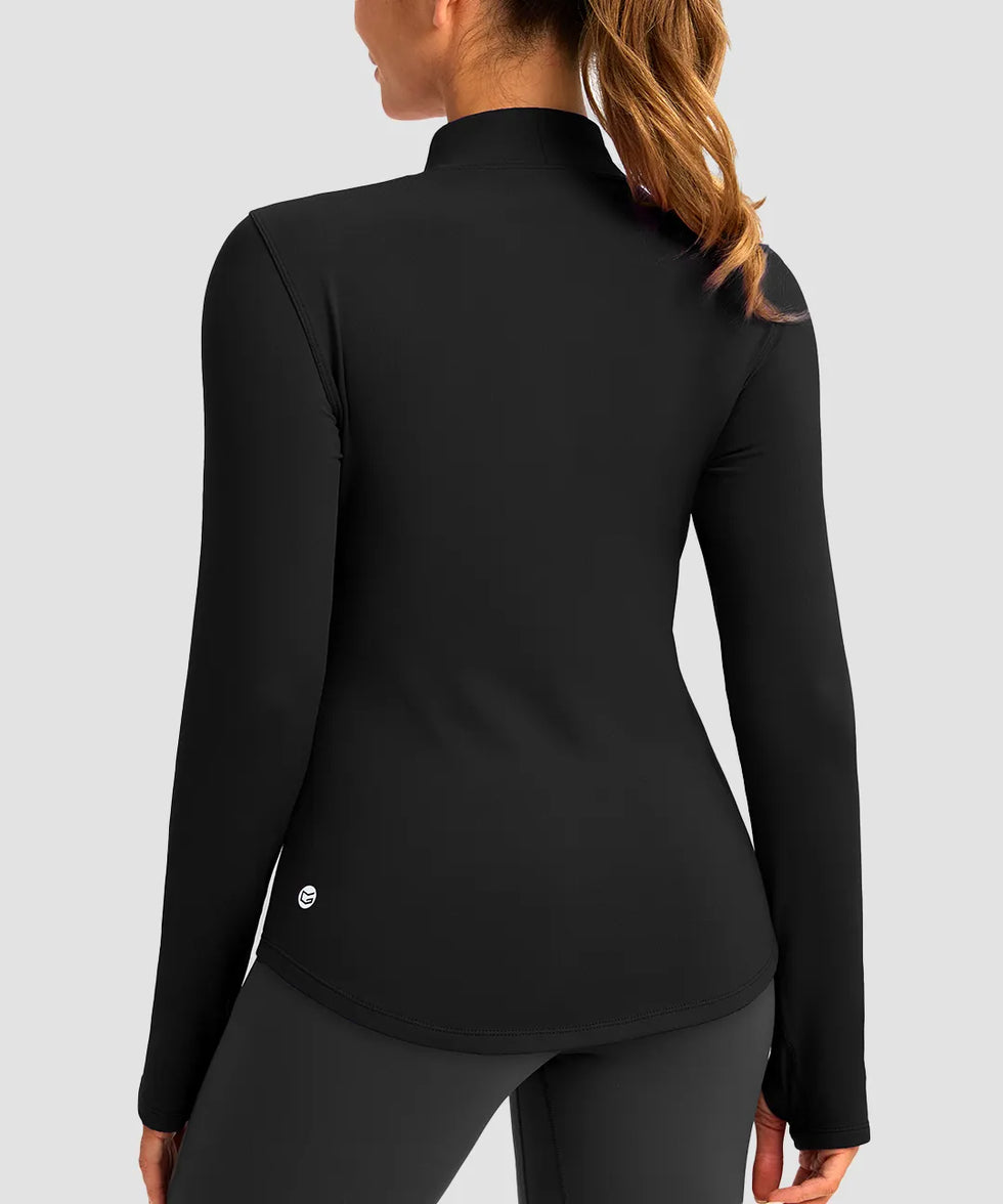 Mock Neck Zip Pockets Fleece Long Sleeve