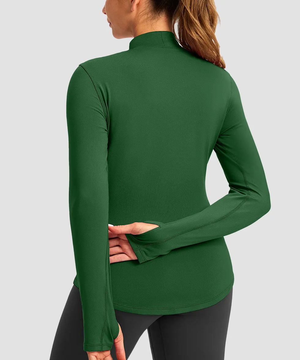 Mock Neck Zip Pockets Fleece Long Sleeve