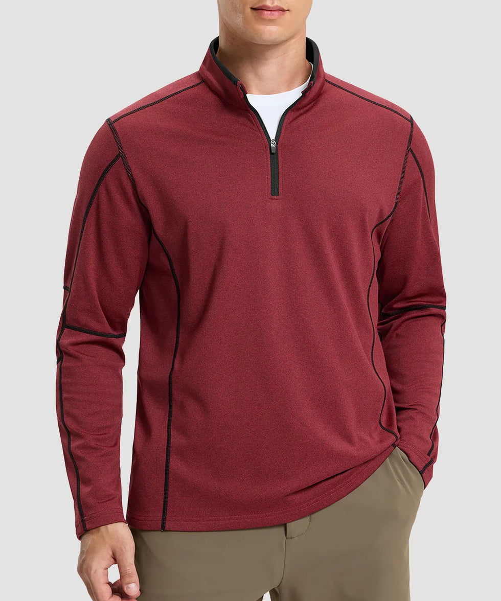 Contrast Color Quarter-Zip Fleece Pullover
