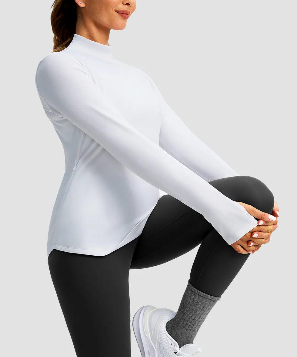 Mock Neck Zip Pockets Fleece Long Sleeve