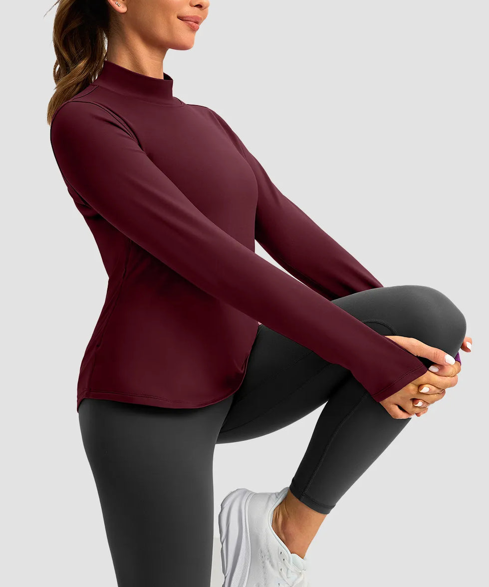 Mock Neck Zip Pockets Fleece Long Sleeve