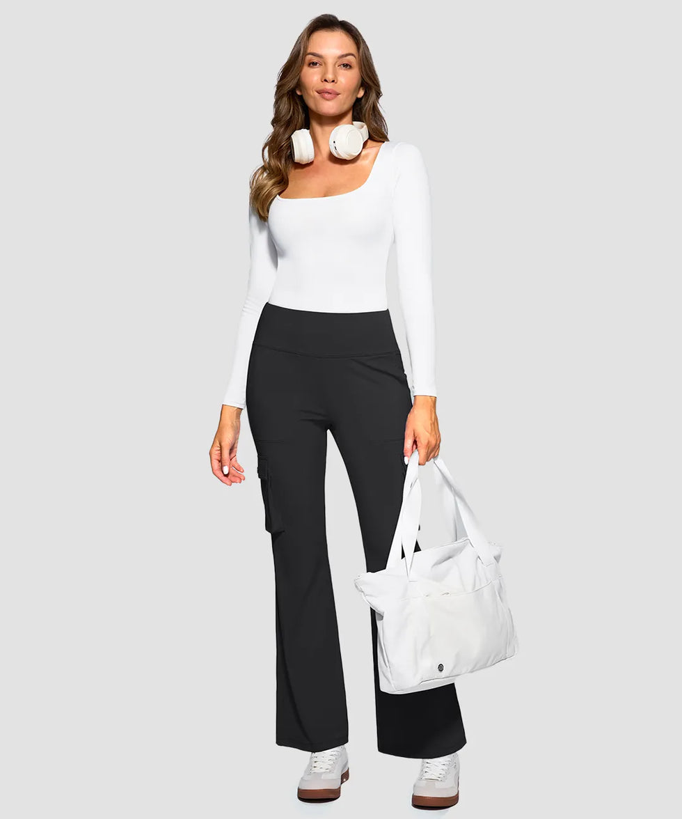 High Waist 6 Pockets Cargo Flare Leggings