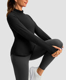 Mock Neck Zip Pockets Fleece Long Sleeve