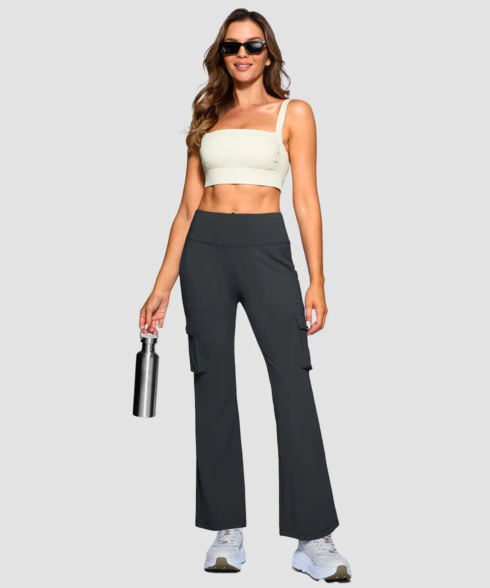 High Waist 6 Pockets Cargo Flare Leggings