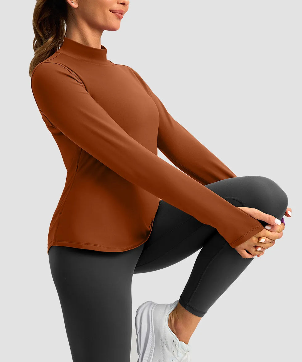 Mock Neck Zip Pockets Fleece Long Sleeve