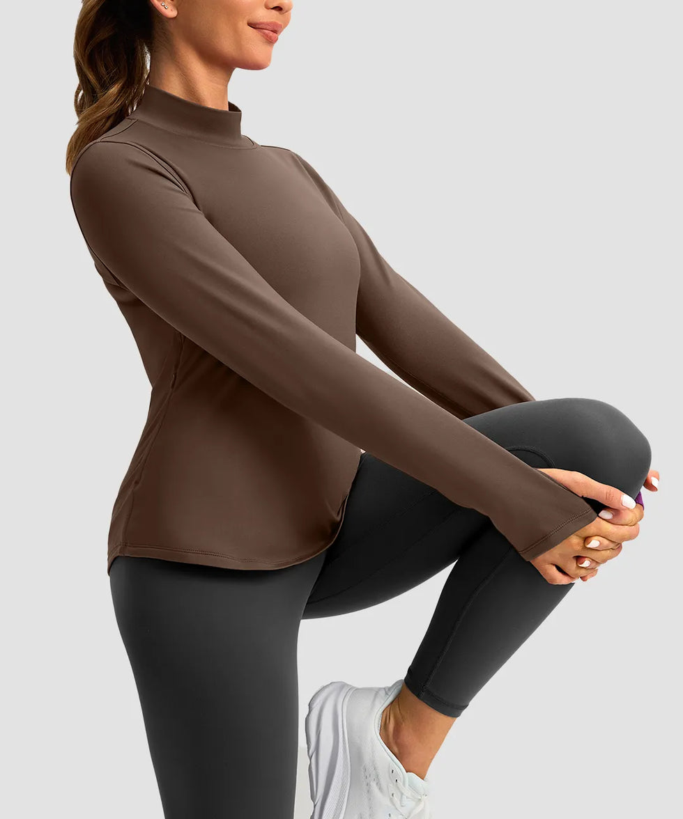 Mock Neck Zip Pockets Fleece Long Sleeve