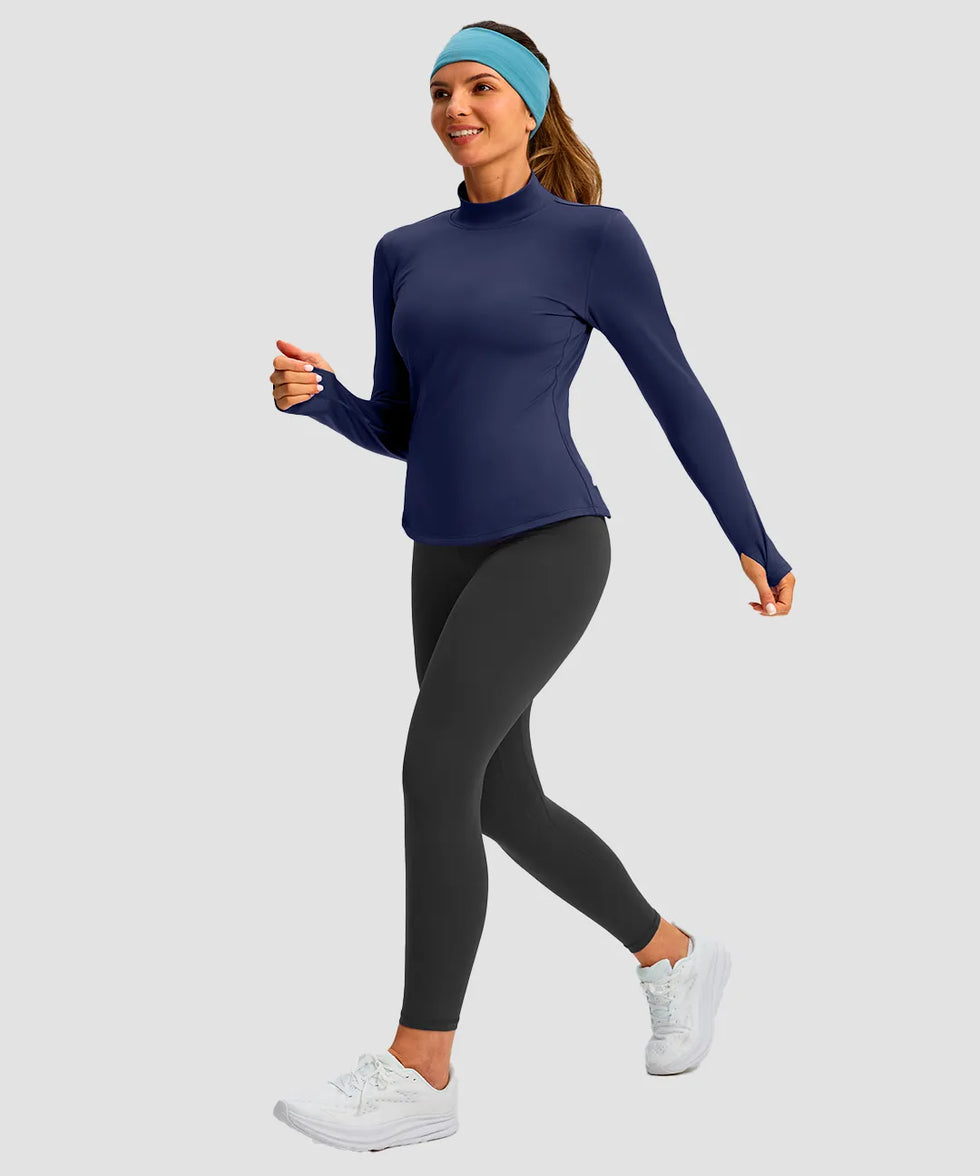 Mock Neck Zip Pockets Fleece Long Sleeve