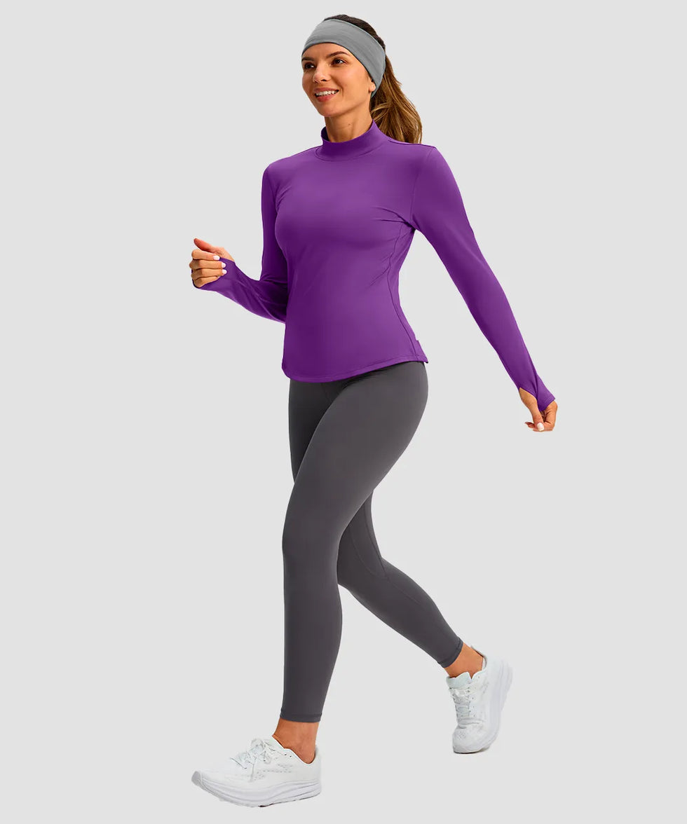 Mock Neck Zip Pockets Fleece Long Sleeve
