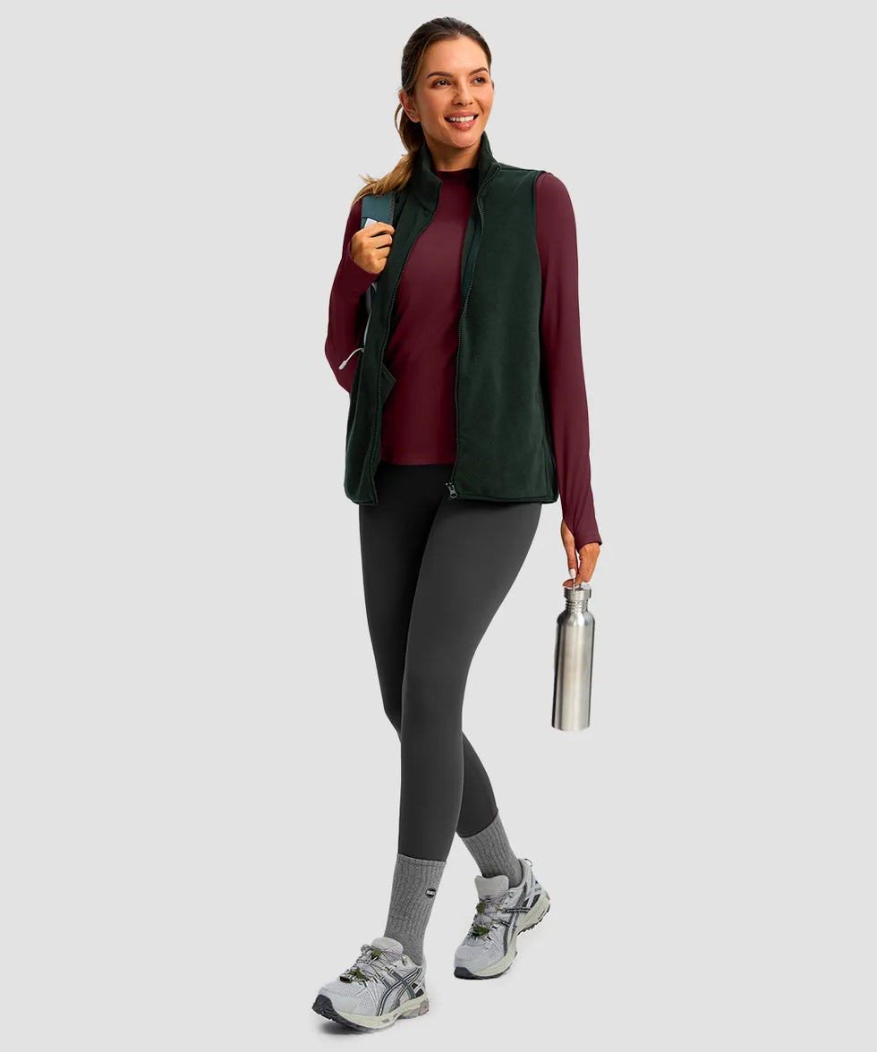 Mock Neck Zip Pockets Fleece Long Sleeve