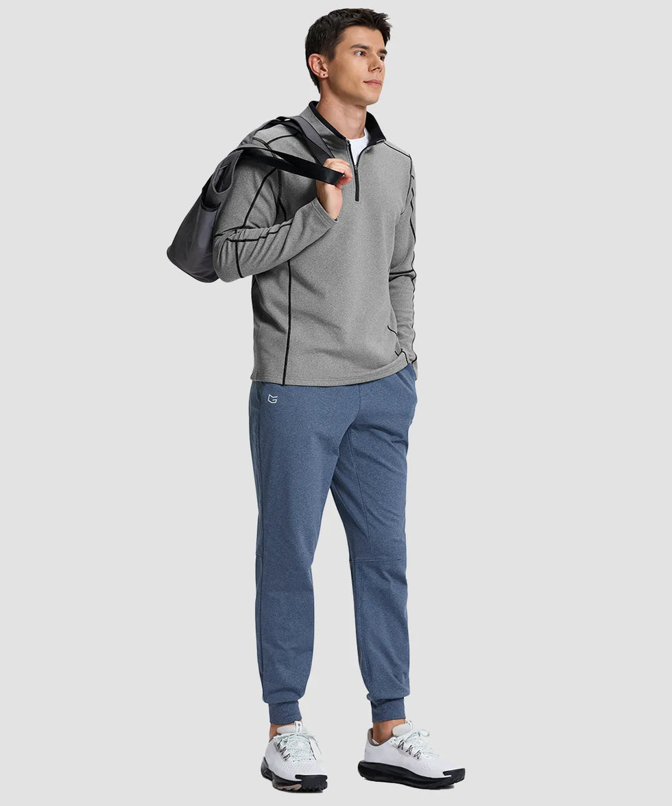 Contrast Color Quarter-Zip Fleece Pullover