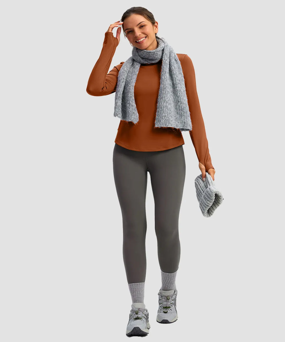 Mock Neck Zip Pockets Fleece Long Sleeve