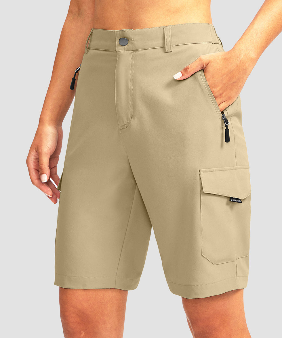 cargo bermuda short 10" in light khaki - on model front view